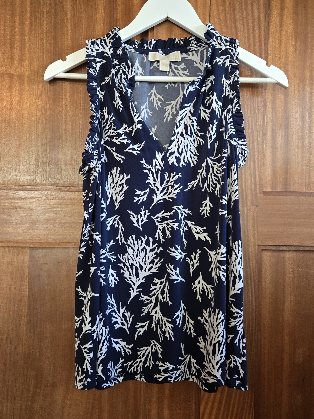 MICHAEL Michael Kors Navy and White Coral-Print Sleeveless Top